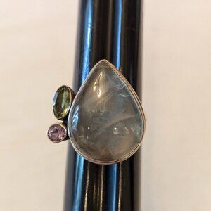 Ring Prehnite Amethyst Peridot Sterling Silver - Unique!